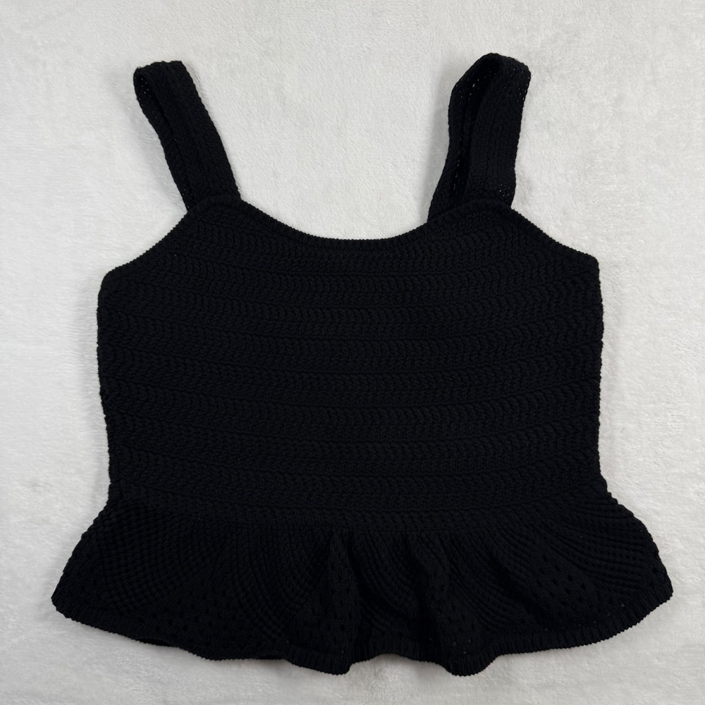 House of Harlow 1960 Black Crochet Knit Peplum‎ Tank Top Square Neck Medium